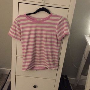 pink and white striped sweatshirt